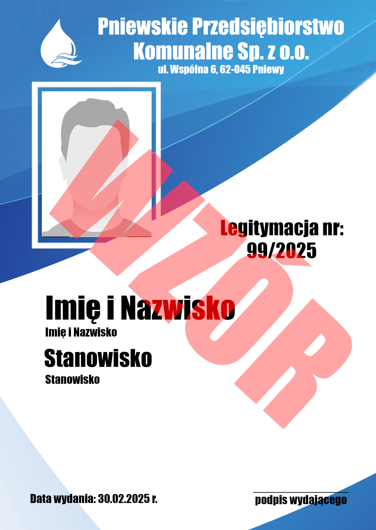 Wz&oacute;r awersu legitymacji pracowniczej